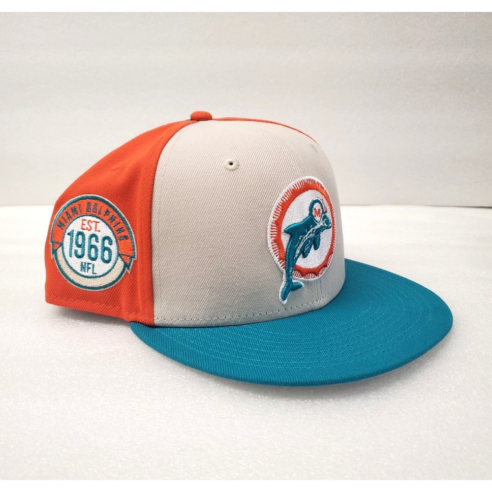 New Era NFL Miami Dolphins Throwback Sideline 59FIFTY Fitted Hat 7 7/8 Tricolor